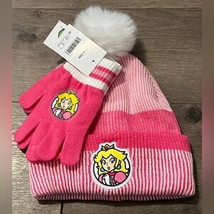 Princess Peach Hat & Gloves Set New